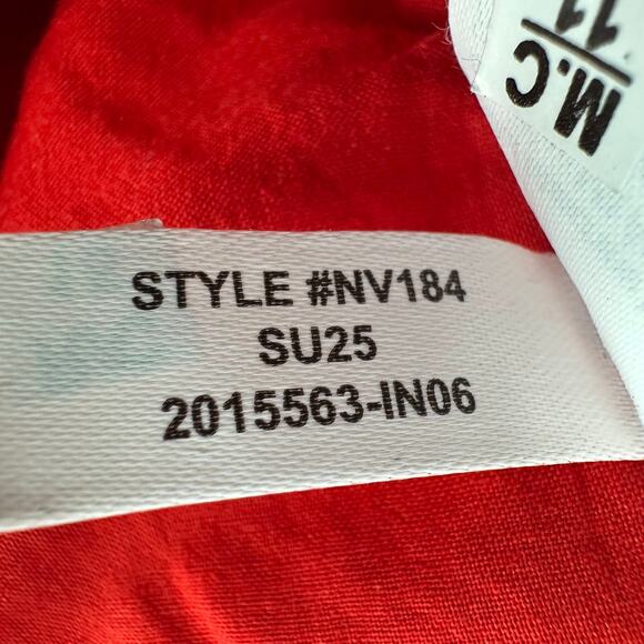 Madewell Ruched Squareneck Tank WMNS 2 Red Linen-Cotton Adjustable Strap Smocked - Picture 9 of 13